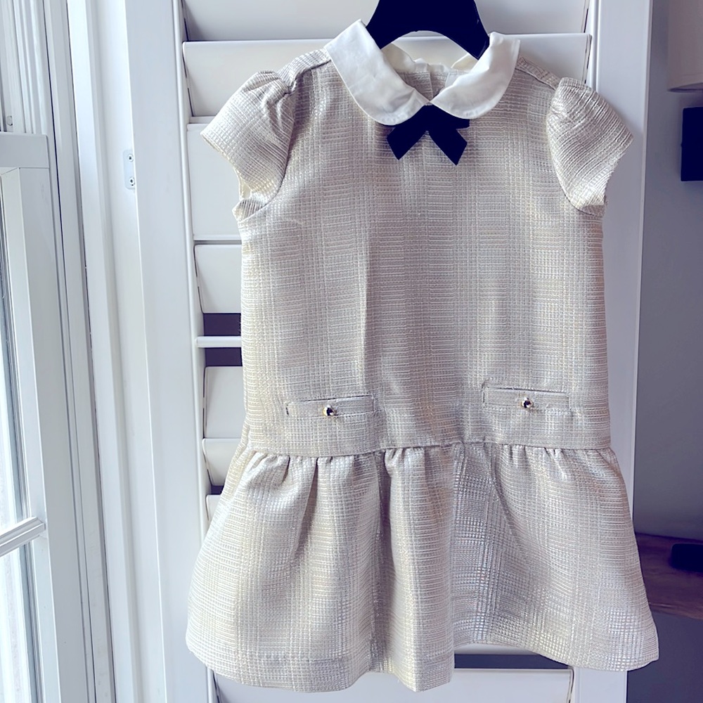 Janie n Jack Gold Shimmer Dress with black bow detail 2T